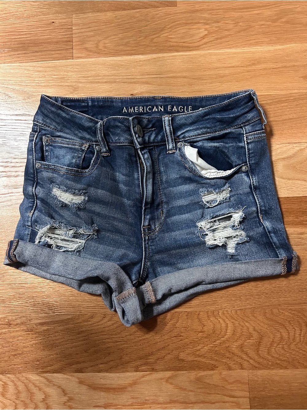 American Eagle Outfitters Blue Distressed Cuffed Denim Shorts